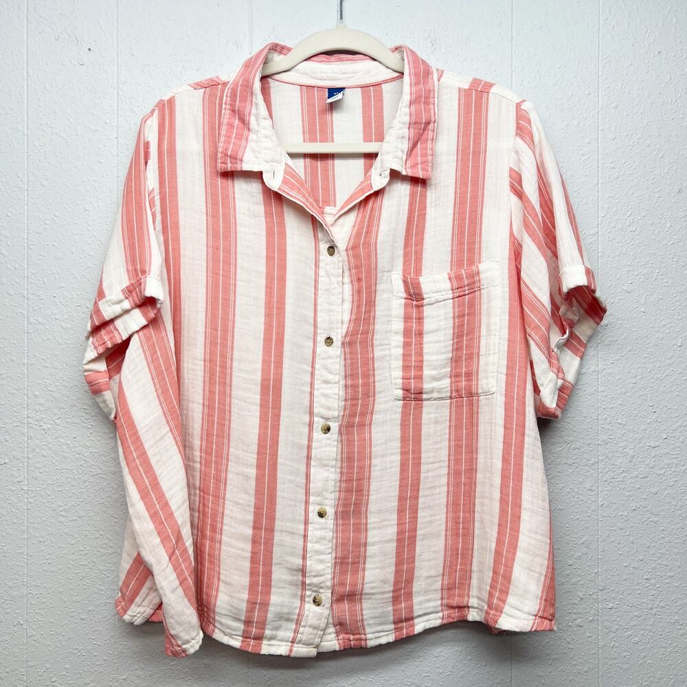 Old Navy Striped Gauzy Relaxed Button Front Shirt Womens 2X 100% Cotton Casual